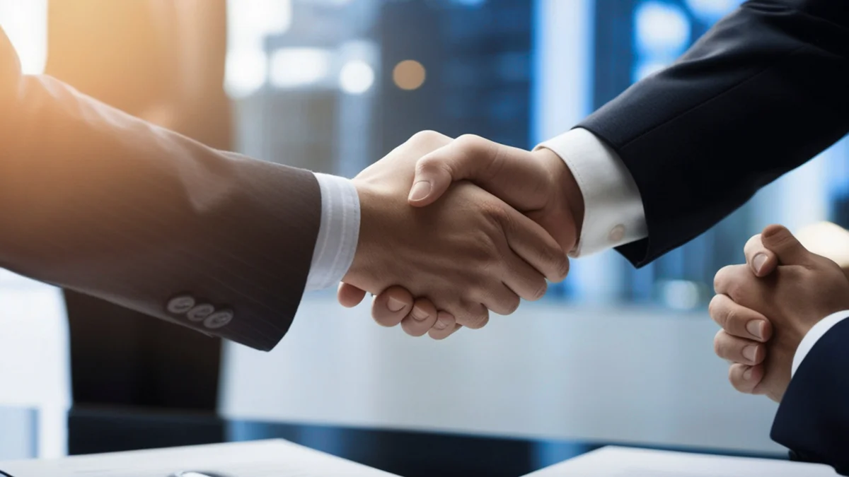 Handshake between two people in a business setting